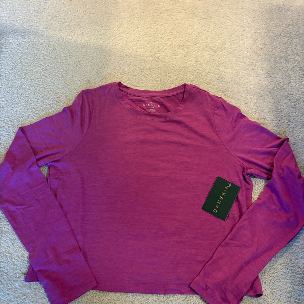 Danskin Vivid Viola Heather Long Sleeve Cutout Cropped Tee